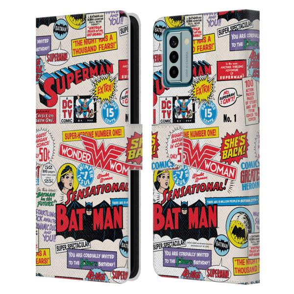 Justice League DC Comics 90th Anniversary Logo Pattern Leather Book Wallet Case Cover For Nokia G42