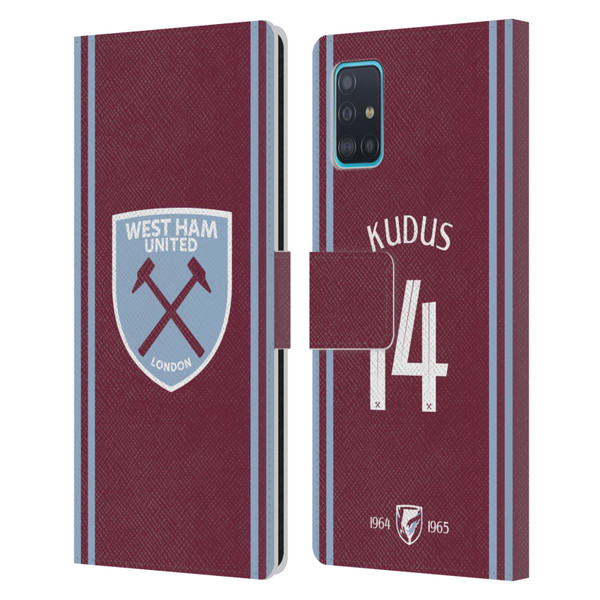 West Ham United FC 2024/25 Players Home Kit Mohammed Kudus Leather Book Wallet Case Cover For Samsung Galaxy A51 (2019)