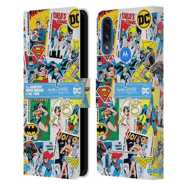 Justice League DC Comics 90th Anniversary Sticker Collage Leather Book Wallet Case Cover For Motorola Moto E7 Power / Moto E7i Power