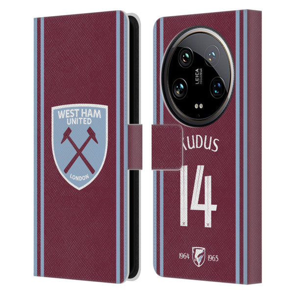 West Ham United FC 2024/25 Players Home Kit Mohammed Kudus Leather Book Wallet Case Cover For Xiaomi 14 Ultra
