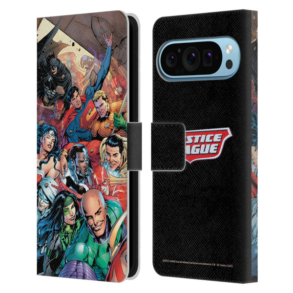 Justice League DC Comics Comic Book Covers #34 Group Leather Book Wallet Case Cover For Google Pixel 9 / Pixel 9 Pro