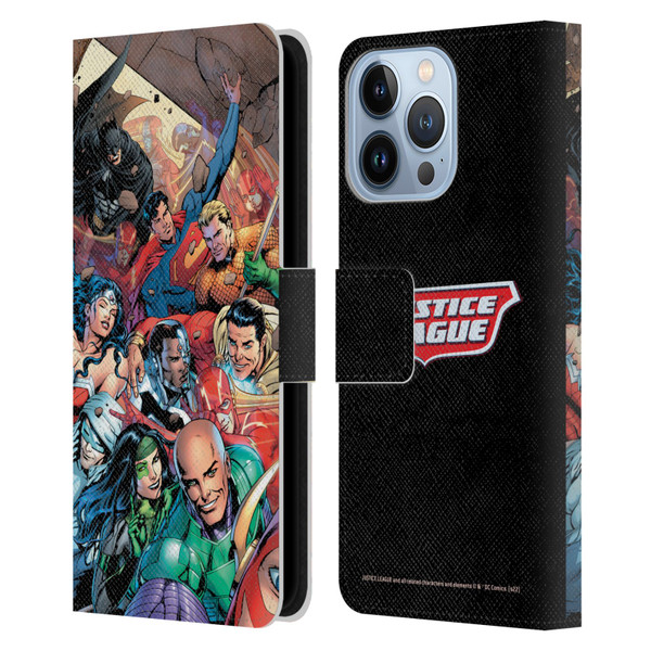 Justice League DC Comics Comic Book Covers #34 Group Leather Book Wallet Case Cover For Apple iPhone 13 Pro