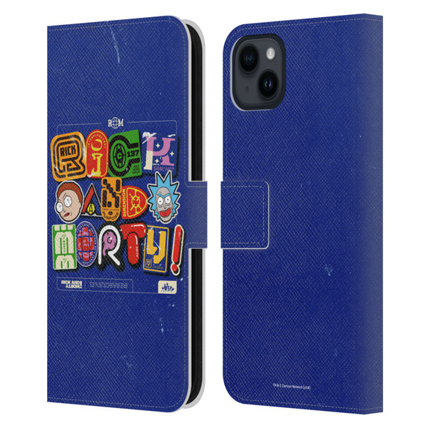 Rick And Morty Duo Graphics Typography Leather Book Wallet Case Cover For Apple iPhone 15 Plus
