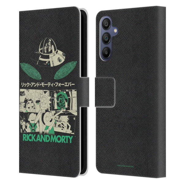 Rick And Morty Duo Graphics Portals Leather Book Wallet Case Cover For Samsung Galaxy A15