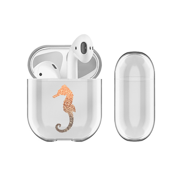 Monika Strigel Champagne Gold Sea Horse Clear Hard Crystal Cover for Apple AirPods 1 1st Gen / 2 2nd Gen Charging Case