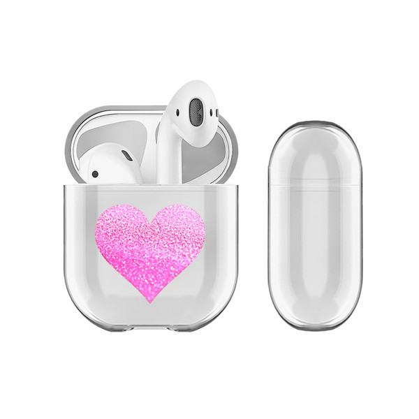 Monika Strigel Hearts Glitter Color Pink Clear Hard Crystal Cover for Apple AirPods 1 1st Gen / 2 2nd Gen Charging Case