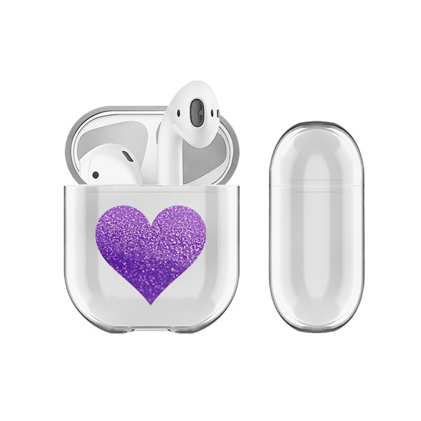 Monika Strigel Hearts Glitter Color Purple Clear Hard Crystal Cover for Apple AirPods 1 1st Gen / 2 2nd Gen Charging Case
