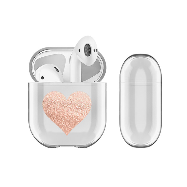 Monika Strigel Hearts Glitter Pastel Rose Gold Clear Hard Crystal Cover for Apple AirPods 1 1st Gen / 2 2nd Gen Charging Case