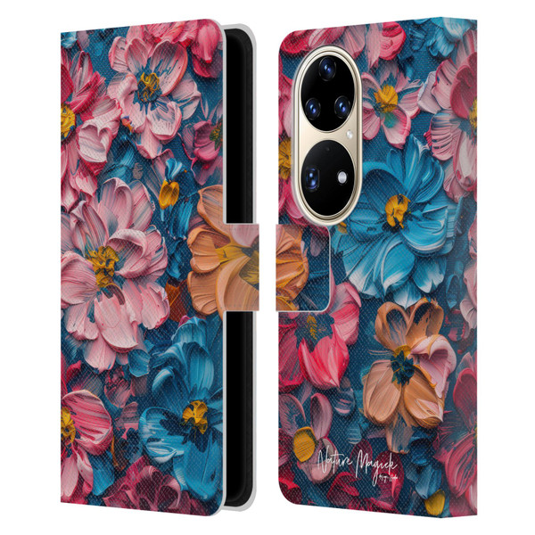 Nature Magick Paint Blobs Elegant Leather Book Wallet Case Cover For Huawei P50 Pro