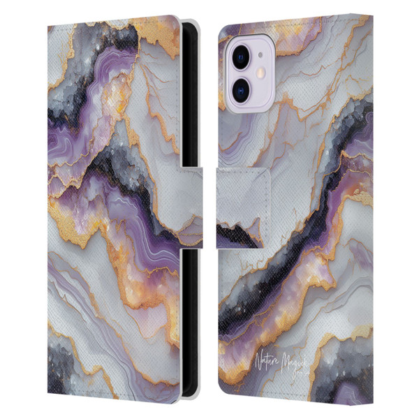 Nature Magick Plum Marble Limpid Leather Book Wallet Case Cover For Apple iPhone 11