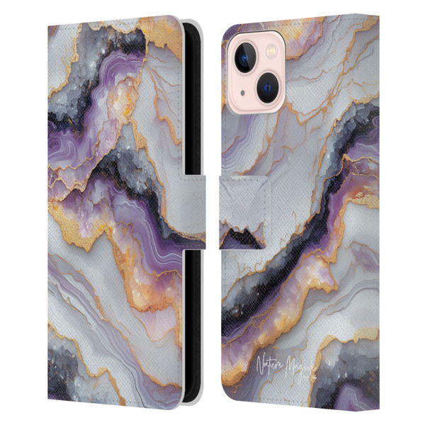 Nature Magick Plum Marble Limpid Leather Book Wallet Case Cover For Apple iPhone 13