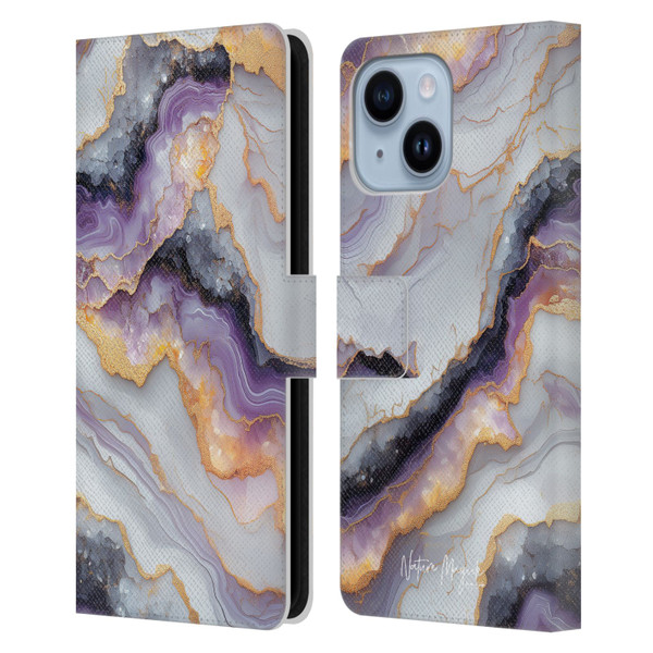 Nature Magick Plum Marble Limpid Leather Book Wallet Case Cover For Apple iPhone 14 Plus