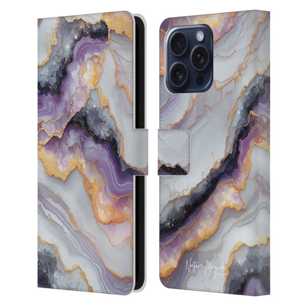 Nature Magick Plum Marble Limpid Leather Book Wallet Case Cover For Apple iPhone 16 Pro Max