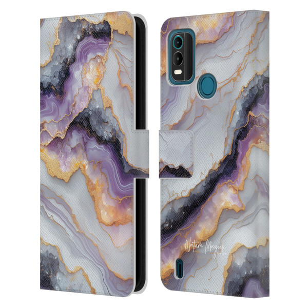 Nature Magick Plum Marble Limpid Leather Book Wallet Case Cover For Nokia G11 Plus