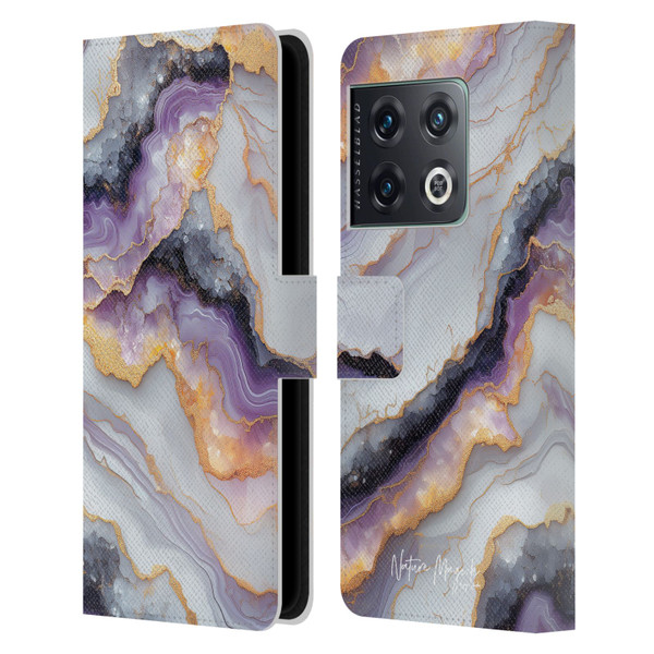 Nature Magick Plum Marble Limpid Leather Book Wallet Case Cover For OnePlus 10 Pro
