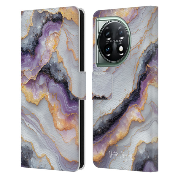Nature Magick Plum Marble Limpid Leather Book Wallet Case Cover For OnePlus 11 5G