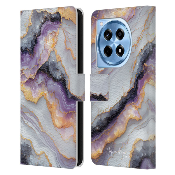 Nature Magick Plum Marble Limpid Leather Book Wallet Case Cover For OnePlus 12R