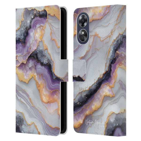 Nature Magick Plum Marble Limpid Leather Book Wallet Case Cover For OPPO A17