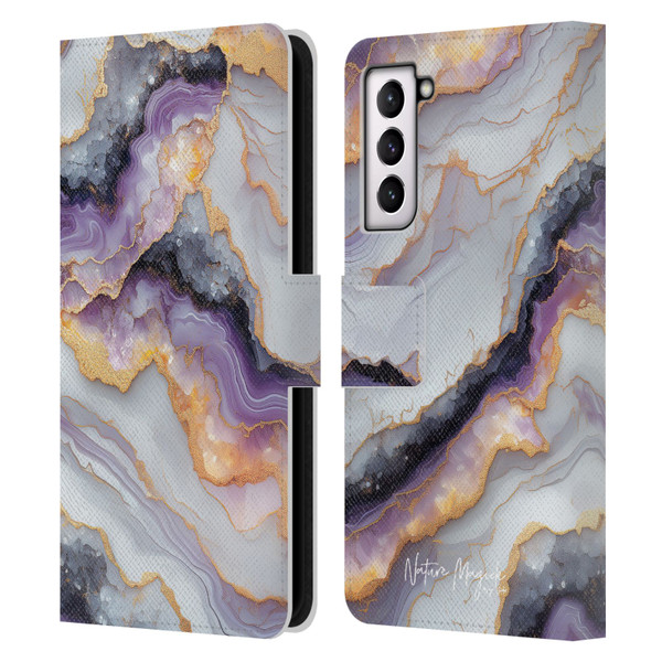 Nature Magick Plum Marble Limpid Leather Book Wallet Case Cover For Samsung Galaxy S21 5G