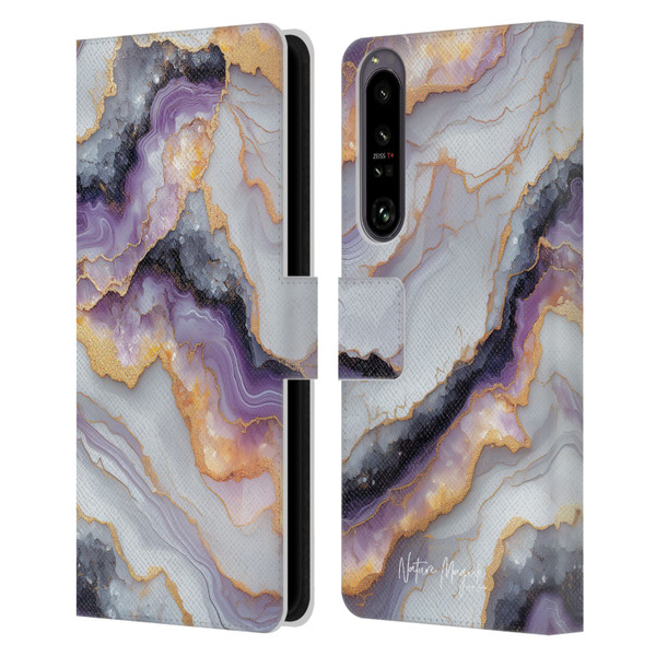 Nature Magick Plum Marble Limpid Leather Book Wallet Case Cover For Sony Xperia 1 IV