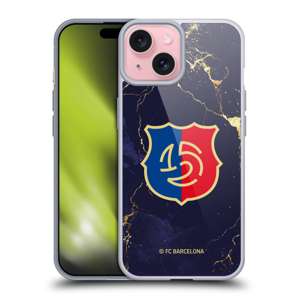 FC Barcelona 125th Anniversary Logo Marble Soft Gel Case for Apple iPhone 15