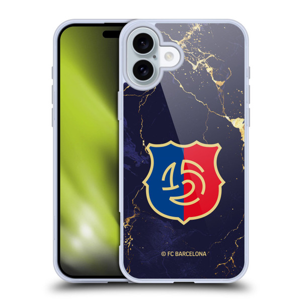 FC Barcelona 125th Anniversary Logo Marble Soft Gel Case for Apple iPhone 16 Plus