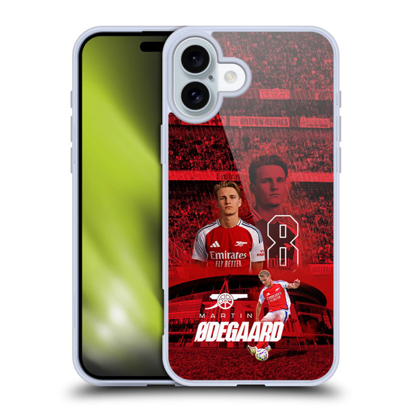 Arsenal FC 2024/25 First Team Martin Ødegaard Soft Gel Case for Apple iPhone 16 Plus