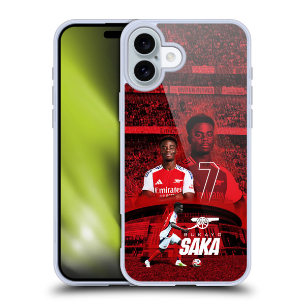 Arsenal FC 2024/25 First Team Bukayo Saka Soft Gel Case for Apple iPhone 16 Plus