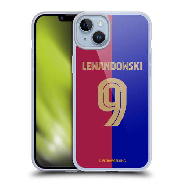 FC Barcelona 2024/25 Players Home Kit Robert Lewandowski Soft Gel Case for Apple iPhone 14 Plus & MagSafe