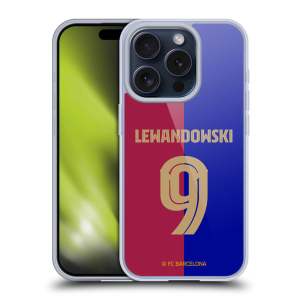 FC Barcelona 2024/25 Players Home Kit Robert Lewandowski Soft Gel Case for Apple iPhone 15 Pro