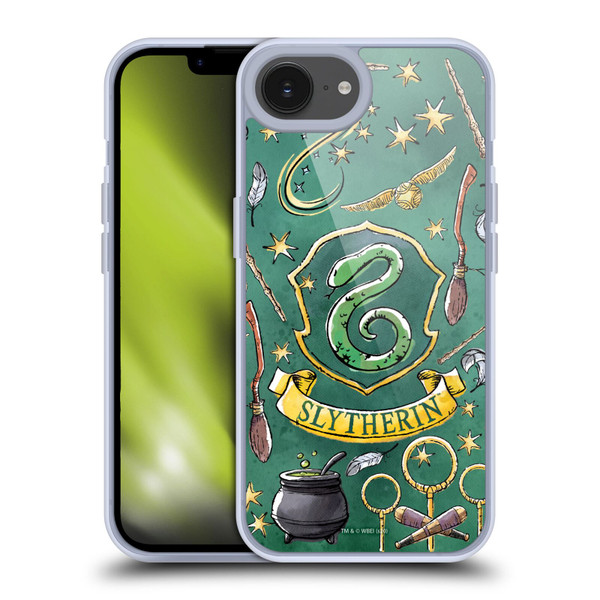 Harry Potter Deathly Hallows XIII Slytherin Pattern Soft Gel Case for Apple iPhone 16e & MagSafe