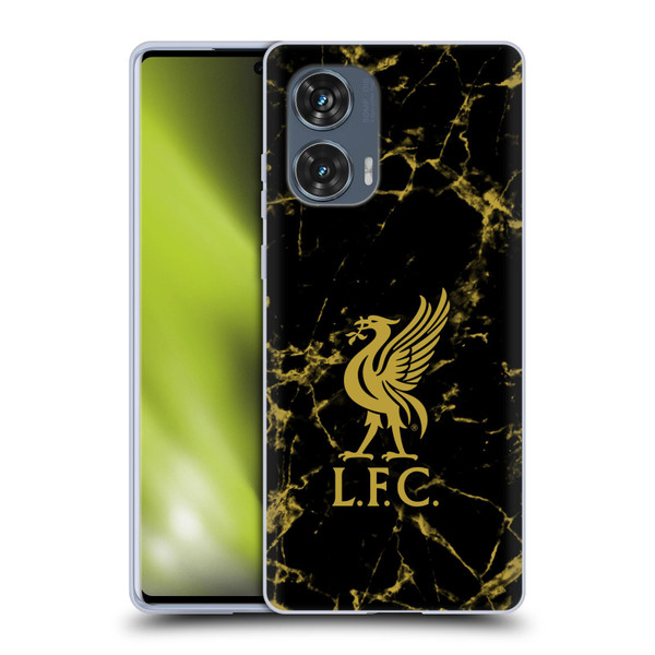 Liverpool Football Club Crest & Liverbird Patterns 1 Black & Gold Marble Soft Gel Case for Motorola Edge 50 Fusion