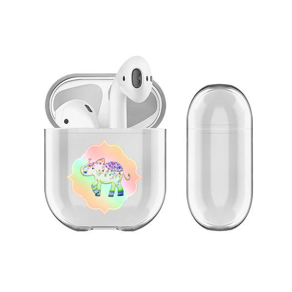 Monika Strigel Rainbow Watercolor Elephant Green Clear Hard Crystal Cover for Apple AirPods 1 1st Gen / 2 2nd Gen Charging Case