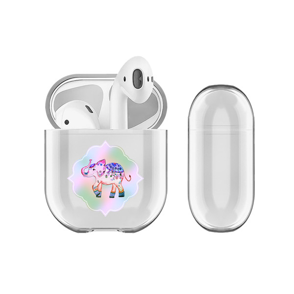 Monika Strigel Rainbow Watercolor Elephant Pink Clear Hard Crystal Cover for Apple AirPods 1 1st Gen / 2 2nd Gen Charging Case