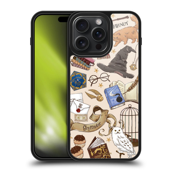 Harry Potter Deathly Hallows XXXVII Hogwarts Pattern Gel Armour Case For Apple iPhone 15 Pro Max