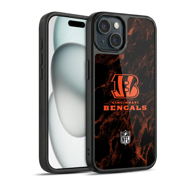 NFL Cincinnati Bengals Graphics Coloured Marble Gel Armour Case For Apple iPhone 15