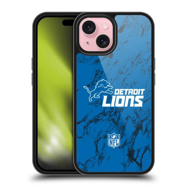 NFL Detroit Lions Graphics Coloured Marble Gel Armour Case For Apple iPhone 15