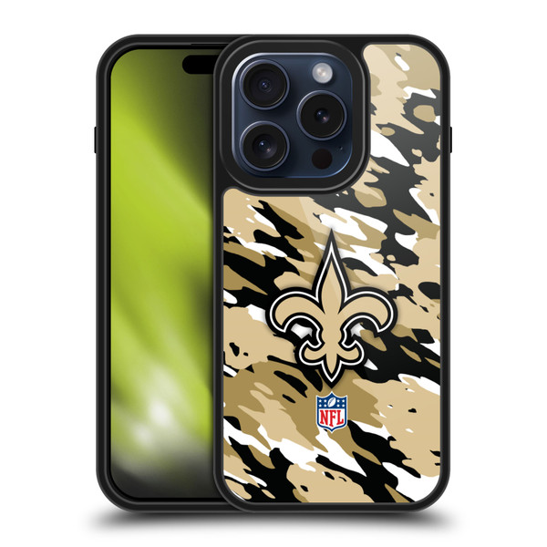 NFL New Orleans Saints Logo Camou Gel Armour Case For Apple iPhone 15 Pro NFL New Orleans Saints Logo Camou Gel Armour Case For Apple iPhone 15 Pro