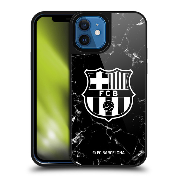 FC Barcelona Crest Patterns Black Marble Gel Armour Case For Apple iPhone 12 / iPhone 12 Pro