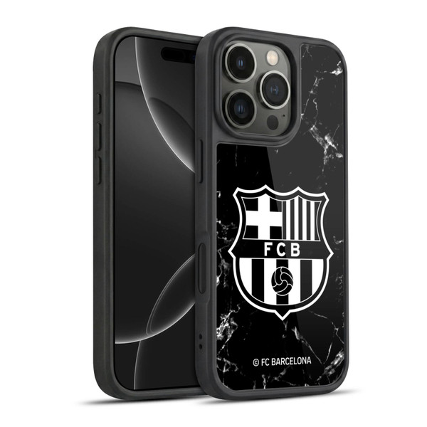 FC Barcelona Crest Patterns Black Marble Gel Armour Case For Apple iPhone 16 Pro