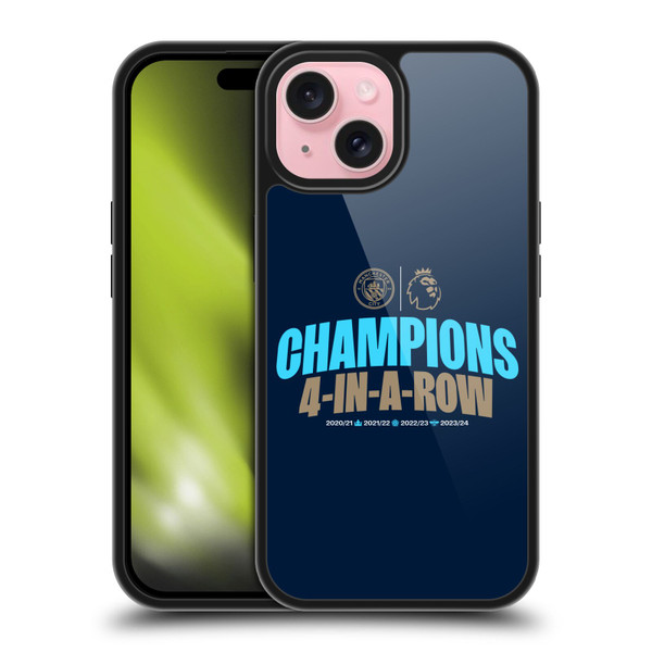 Manchester City Man City FC 2024 Premier League Champions 4 In A Row Dark Gel Armour Case For Apple iPhone 15