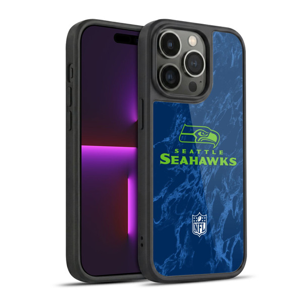 NFL Seattle Seahawks Graphics Coloured Marble Gel Armour Case For Apple iPhone 14 Pro