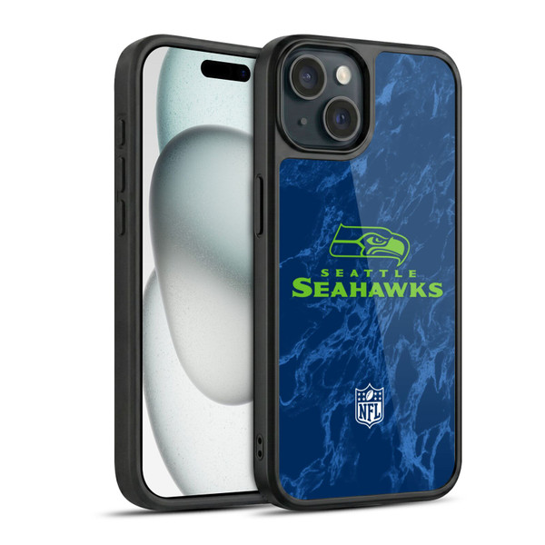 NFL Seattle Seahawks Graphics Coloured Marble Gel Armour Case For Apple iPhone 15