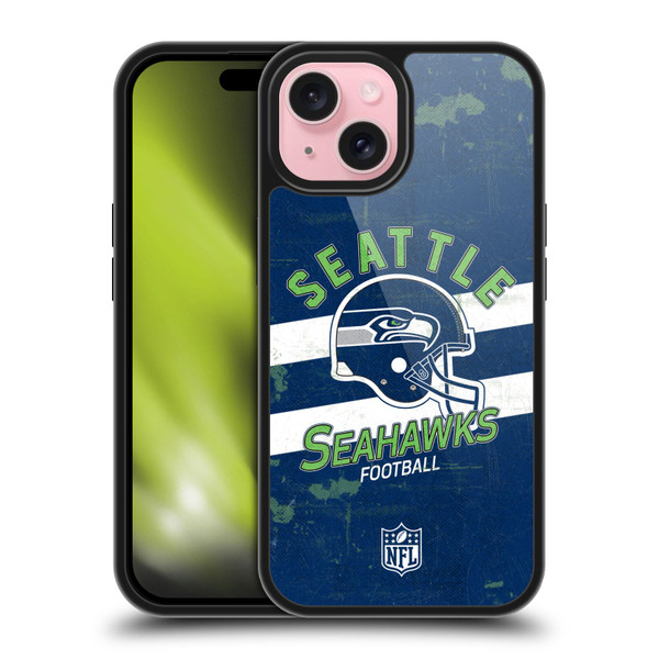 NFL Seattle Seahawks Logo Art Helmet Distressed Gel Armour Case For Apple iPhone 15