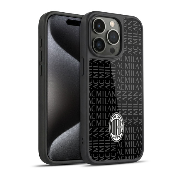 AC Milan Crest Patterns Black And Grey Gel Armour Case For Apple iPhone 15 Pro