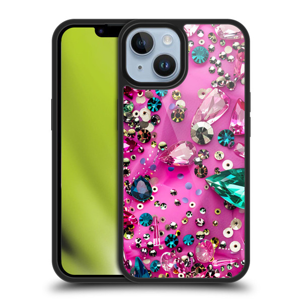 Haroulita Fancy Pattern Gemstones Hot Pink Gel Armour Case For Apple iPhone 14