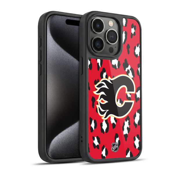 NHL Calgary Flames Leopard Pattern Gel Armour Case For Apple iPhone 15 Pro