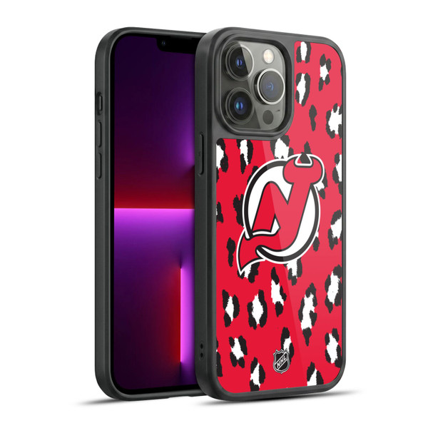 NHL New Jersey Devils Leopard Pattern Gel Armour Case For Apple iPhone 13 Pro Max