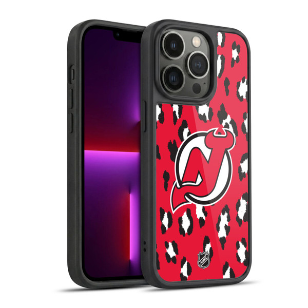 NHL New Jersey Devils Leopard Pattern Gel Armour Case For Apple iPhone 13 Pro