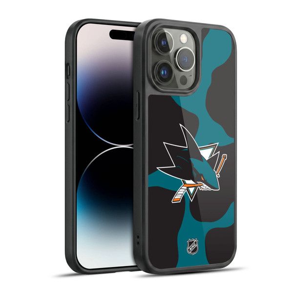 NHL San Jose Sharks Cow Pattern Gel Armour Case For Apple iPhone 14 Pro Max